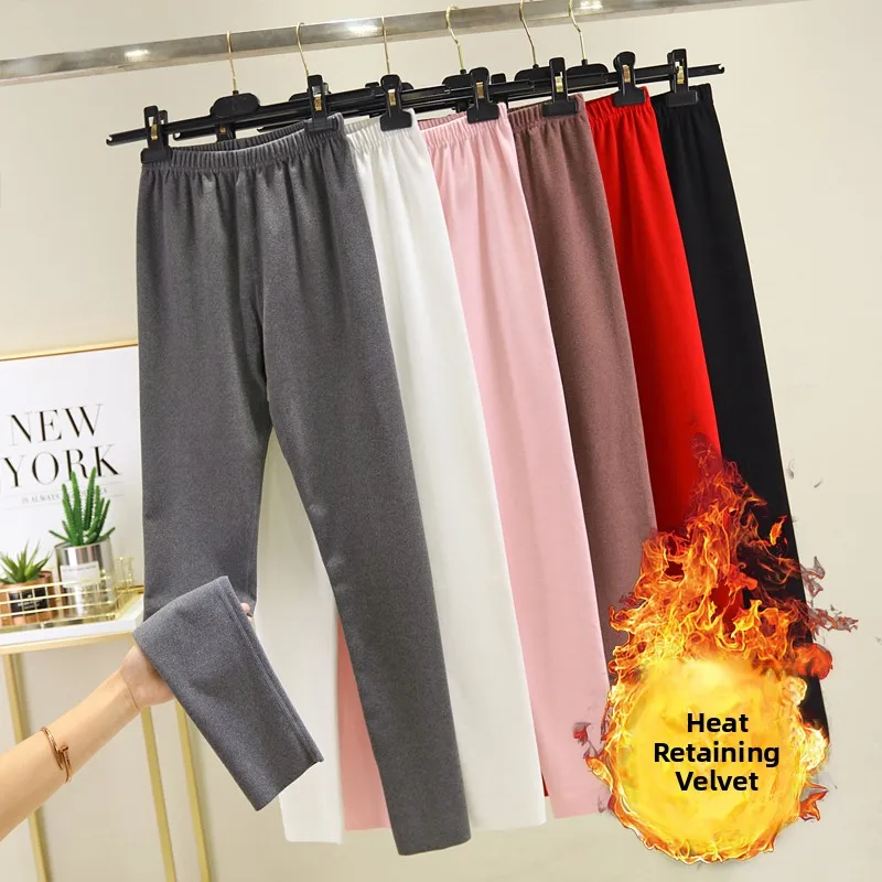 Pantalones de otoño de algodón con forro polar de terciopelo de doble cara para mujer, pantalones ajustados de capa Base, pantalones cálidos Sl de talla grande