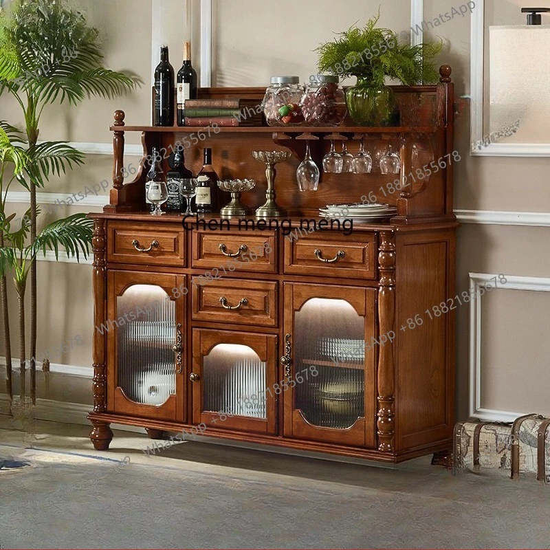 

American solid wood dining side cabinet integrated against the wall kitchen locker retro living room wall storage tea cabinet