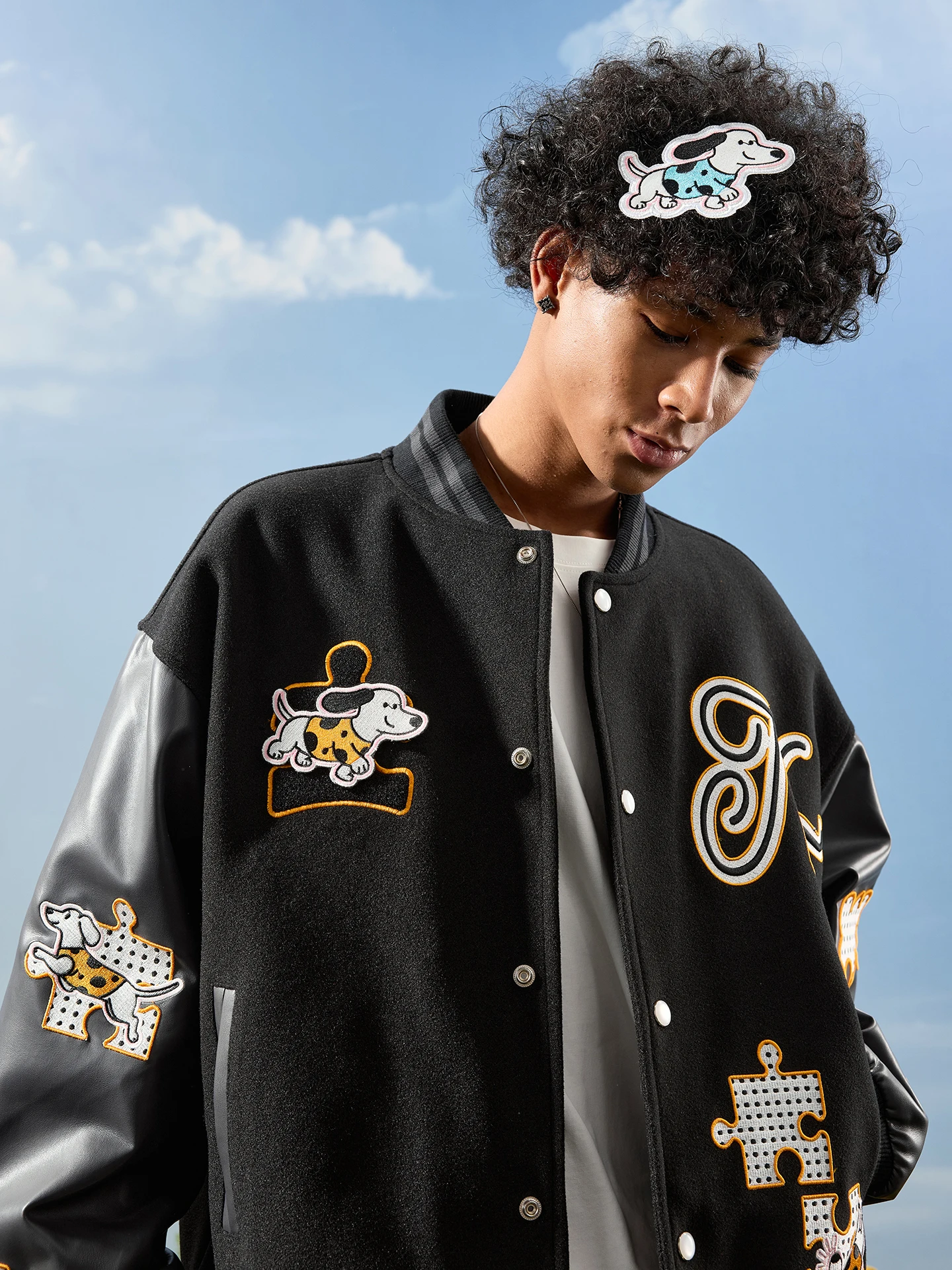 

Nuthink American Sle Heavy Embroidery Baseball Jaet PU Leather Coat Splicing Men Women Winter Spring Faion Outerwear