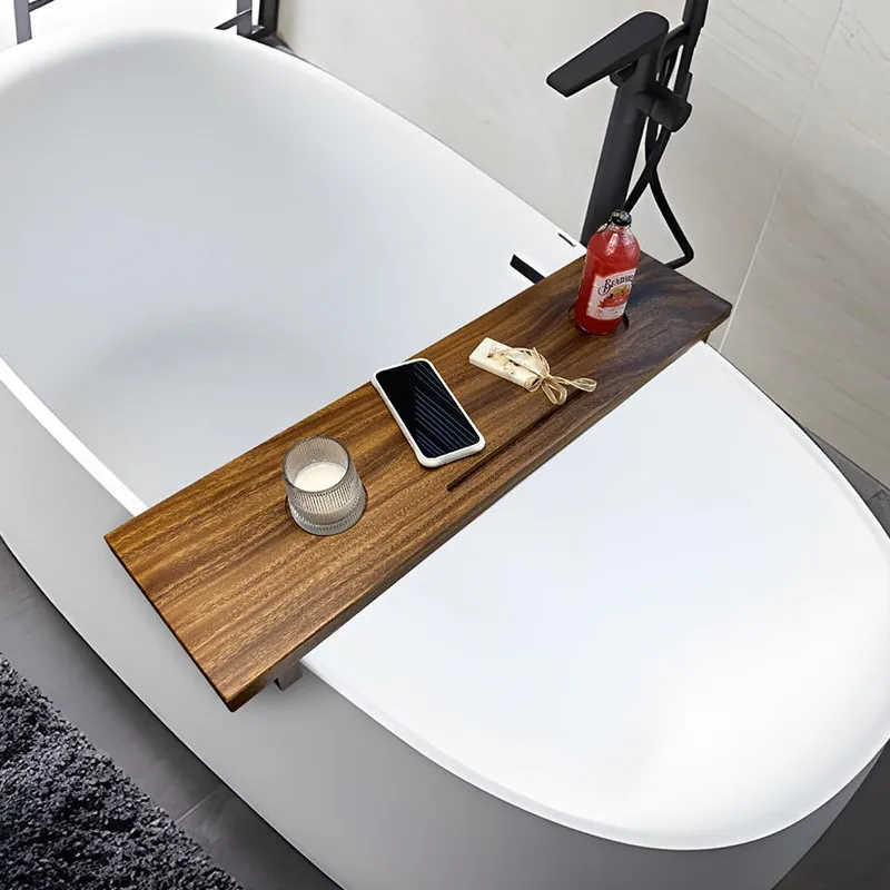 

Полка для ванной из орехового дерева: простая подставка для хранения в японском стиле, идеально подходит для организации ваших аксессуаров для ванной.