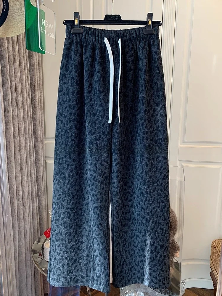 

Женские повседневные брюки больших размеров с высокой талией, на флисовой подкладке, широкие, прямого кроя, в пол, с леопардовым принтом, утягивающие