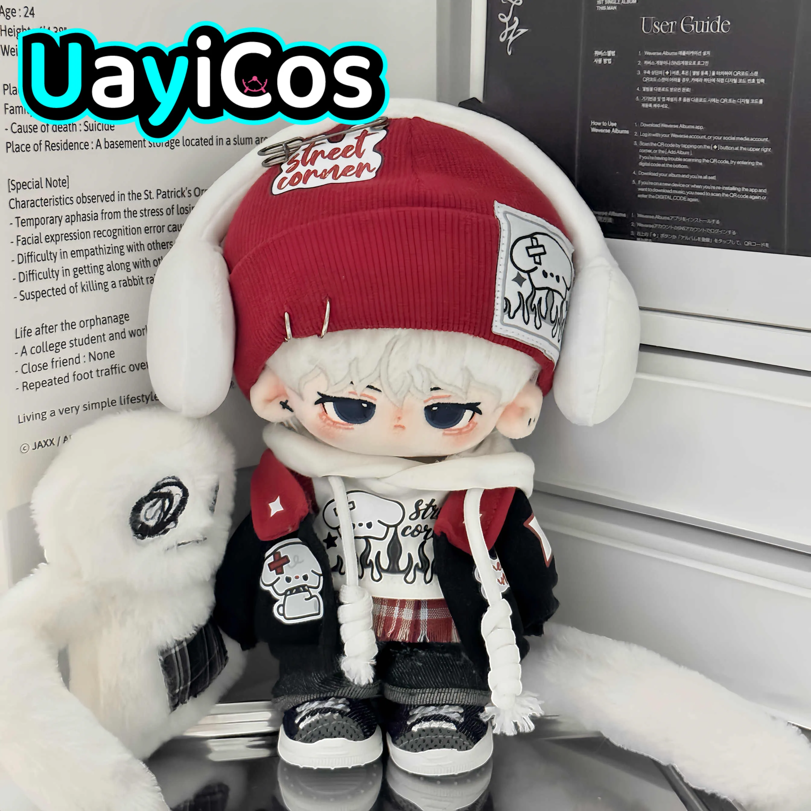 20cm Doll Clothes Fashion Red Hat Hooded Vest Jacket Earphone Suit Stuffed Plushies Plush Doll Accessories Anime Toy Kids Gifts