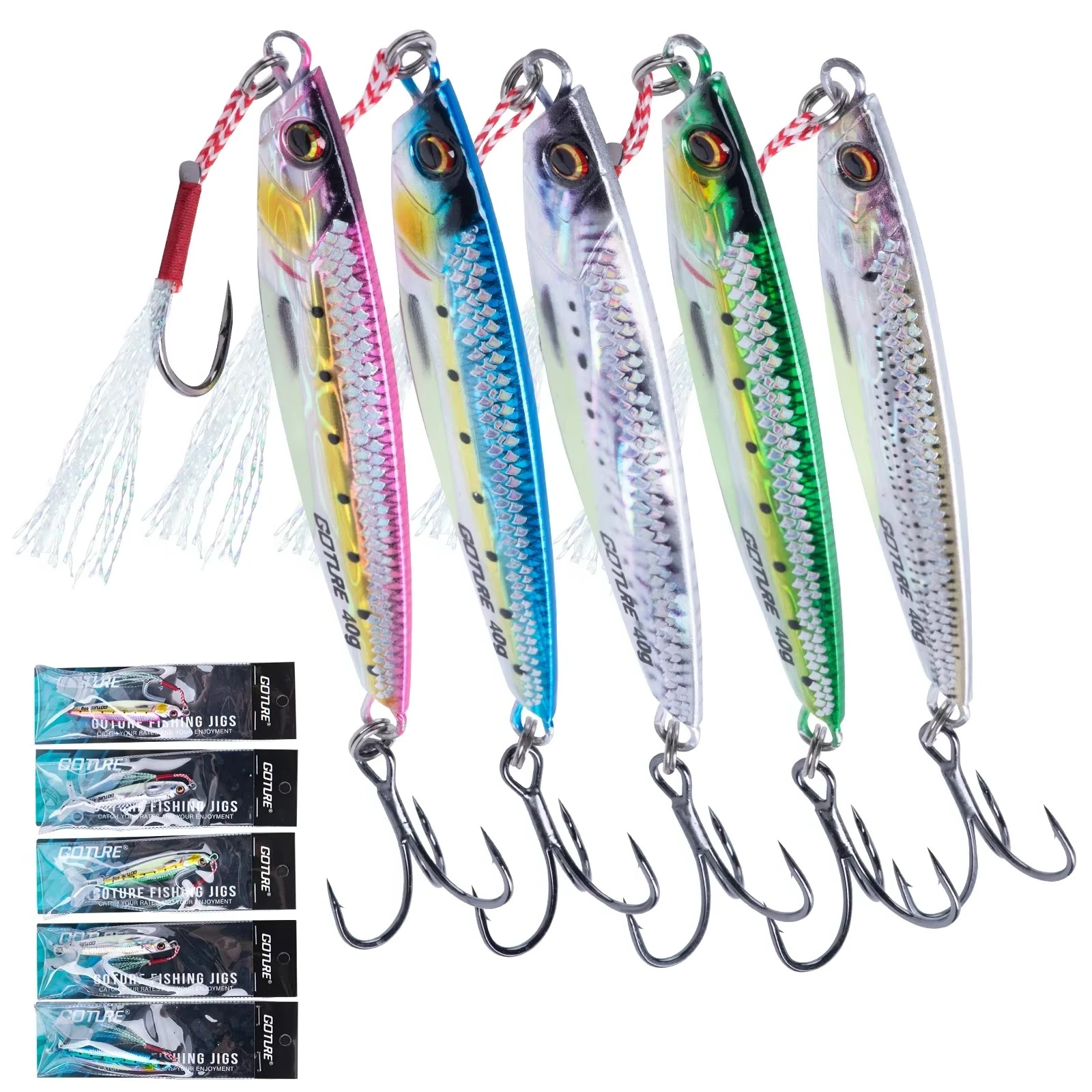 

Goture Metal Jig Fishing Lure Trolling 40g 60g 80g Double Hook Hard Bait Bass Fishing Bait Trout Jigging Lure Saltwater Lures