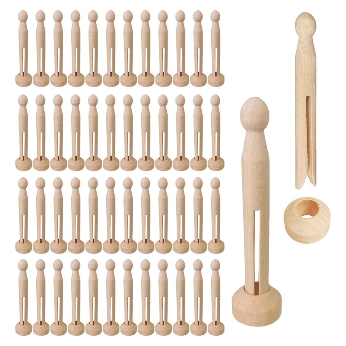wooden doll clips 50 Sets Unfinished Wood Doll Pins Doll Clothespins Wooden Round Peg Wood Clothespins and Stands Craft Supplies