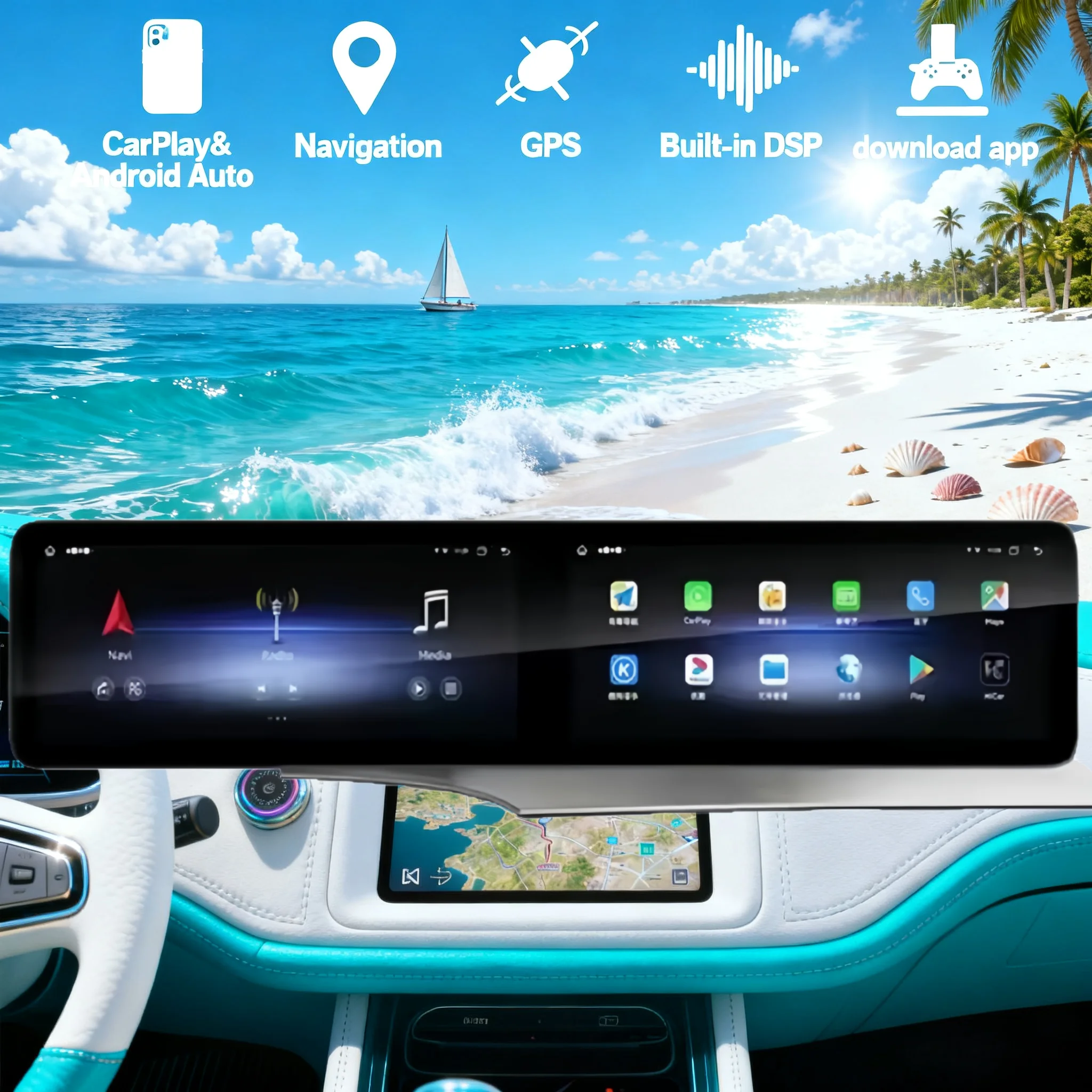 24.6 Inch Android 14 CarPlay Dual Screen Car Radio For Mercedes Benz A Class W176 GLA X156 CLA C117 GPS Multimedia Stereo Player