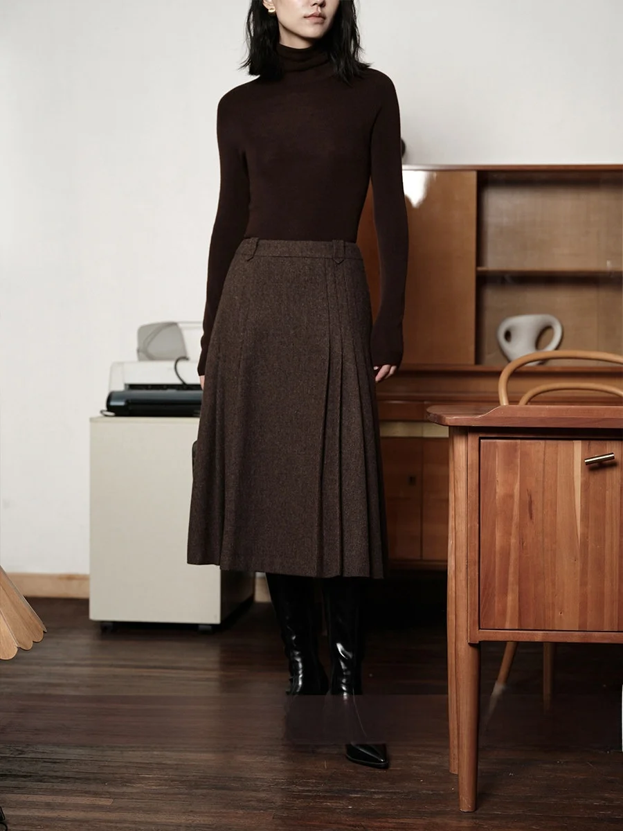 

Шерстяная юбка миди с высокой талией Ele от Chimei Nihua, коллекция Осень-Зима, дизайн Sli, стройнящая юбка А-силуэта