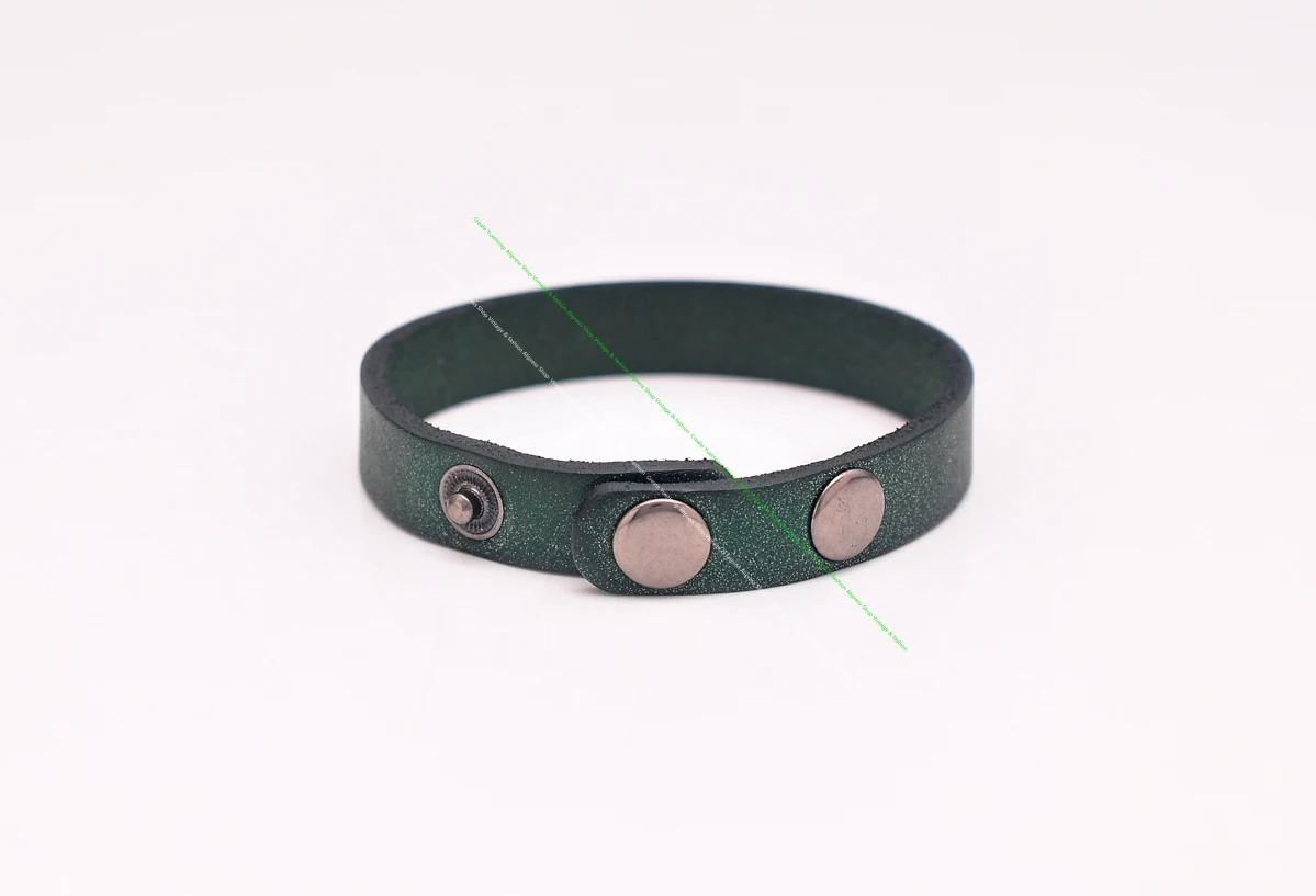 G88G Green Biker Cool Men Plain Single Wrap Top Grain Leather Wristband Bracelet Cuff Unisex