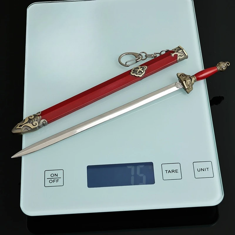 22 سنتيمتر/8.66in السيف الصيني القديم سلاسل المفاتيح الدول المتحاربة سيدة يوي السيف مع غمد نماذج الأسلحة المعادن الحرفية الأولاد دمى هدايا #5