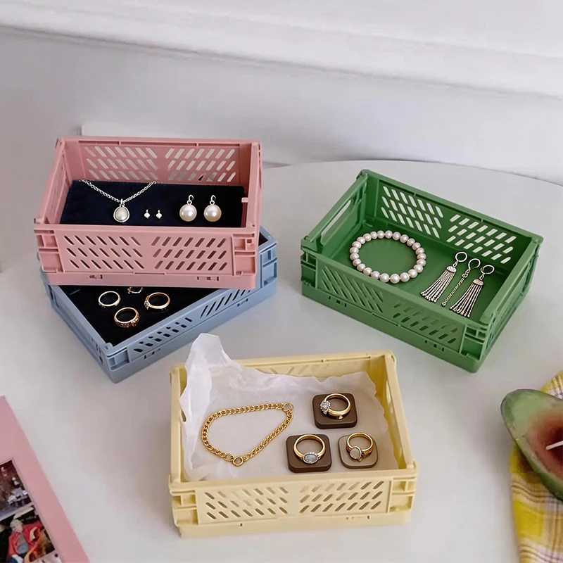 5pcs Mixed Randomly Organizing Storage Baskets Case Folding Desktop Basket Tape Jewelry Hair Clip Plastic Foldable Container