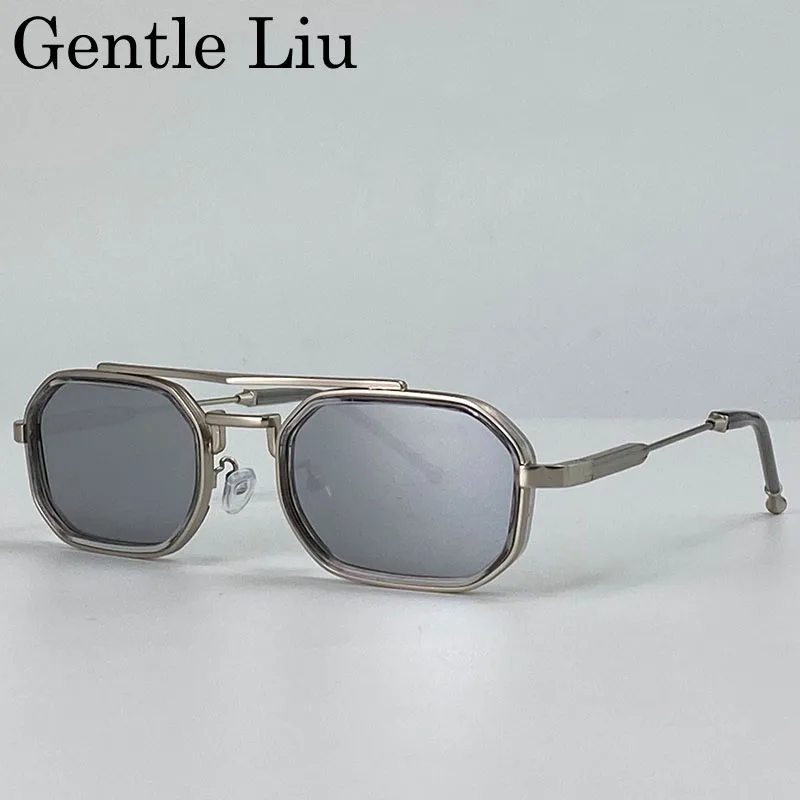 Small Frame Rectangle Punk Sunglasses Men 2025 Luxury Brand Steampunk UV400 Driving Eyewear For Male Vintage Double Beam Shades