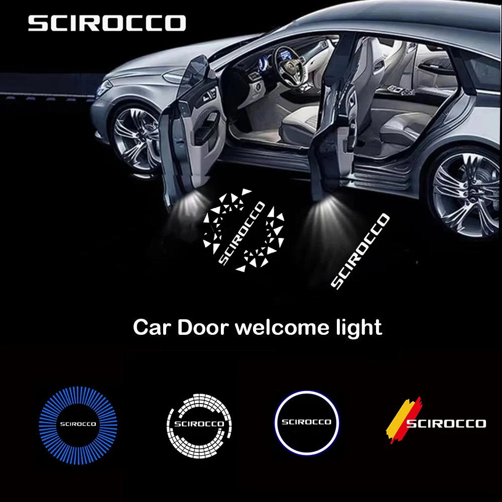 2Pcs For Volkswagen VW Scirocco 2009‑2016 LED Car Door Welcome Lights Auto Emblem HD Projector Ghost Shadow Lamp Accessories