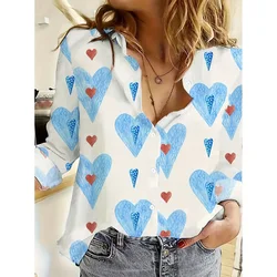 Autumn Women's New Long Sleeve Shirts 3d Love Printed Women's Single-Breasted Lapel Tops Elegant Basic Shirts & Blouse Oversized