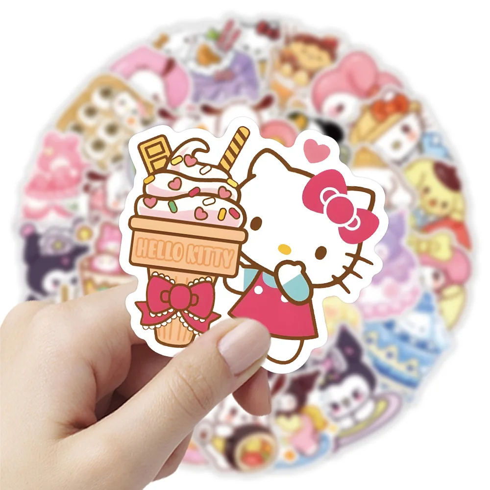 10/30/50PCS Kawaii Sanrio Hello Kitty Kuromi Food Stickers Cartoon Cute Graffiti DIY Skateboard Guitar Waterproof Decal Kids Toy