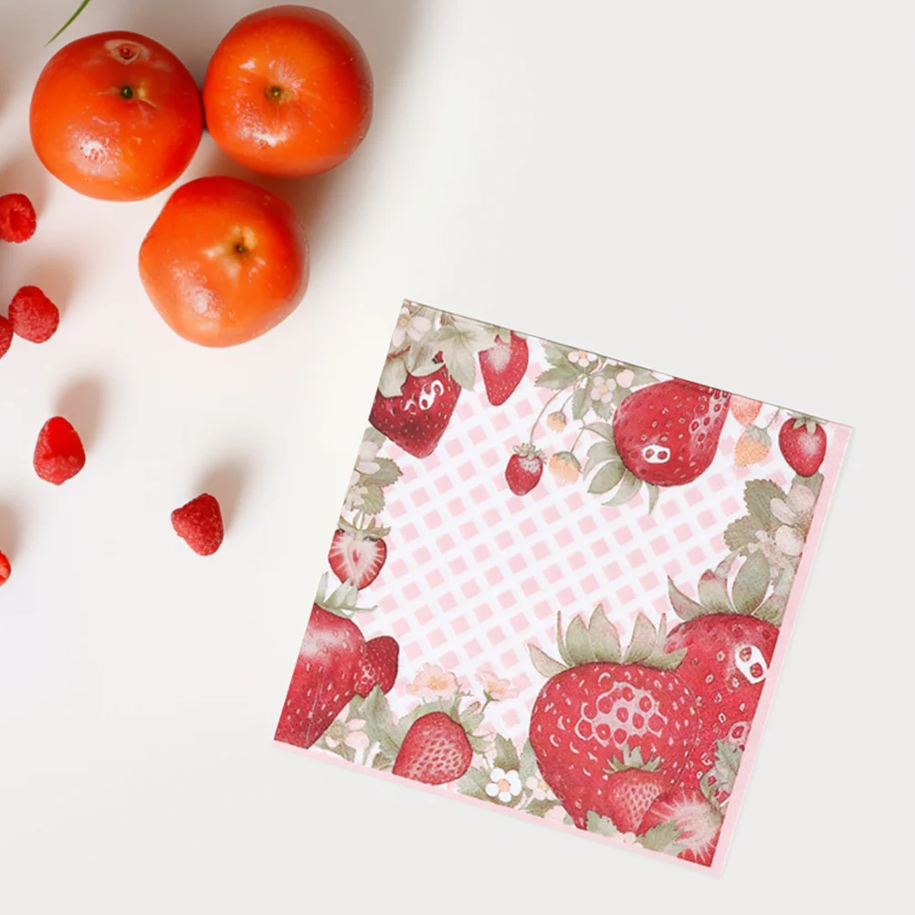 100 Pcs Strawberry Napkin Strawberries Party Napkins Paper Bulk Coctail Dining Table