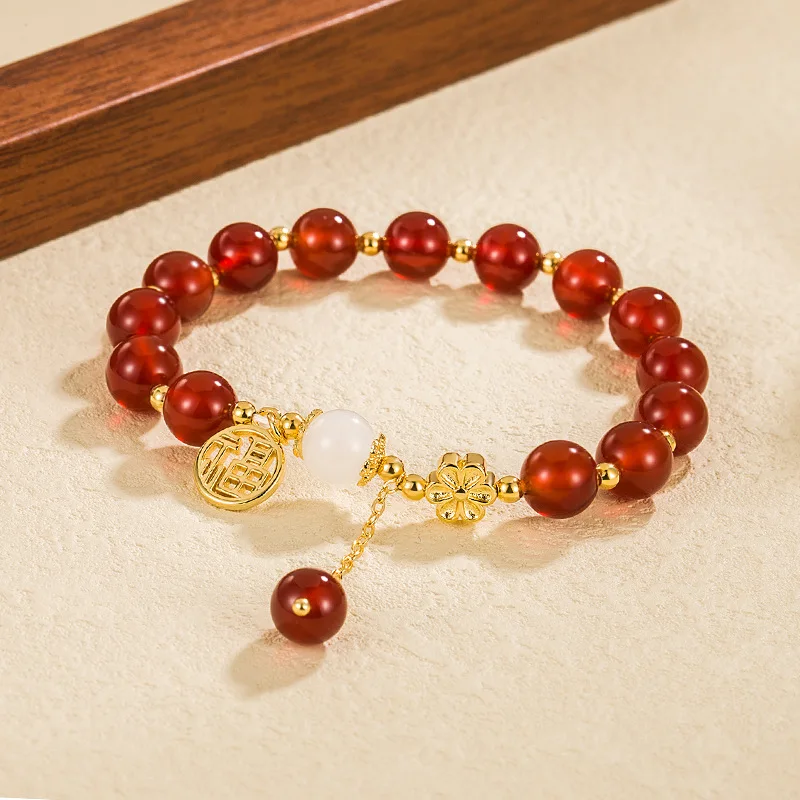 Red Crystal Bracelet Female Minority design Peach Blossom Festive Jewelry Exquisite High-Level Feeling Bracelet For Women KOFSAC