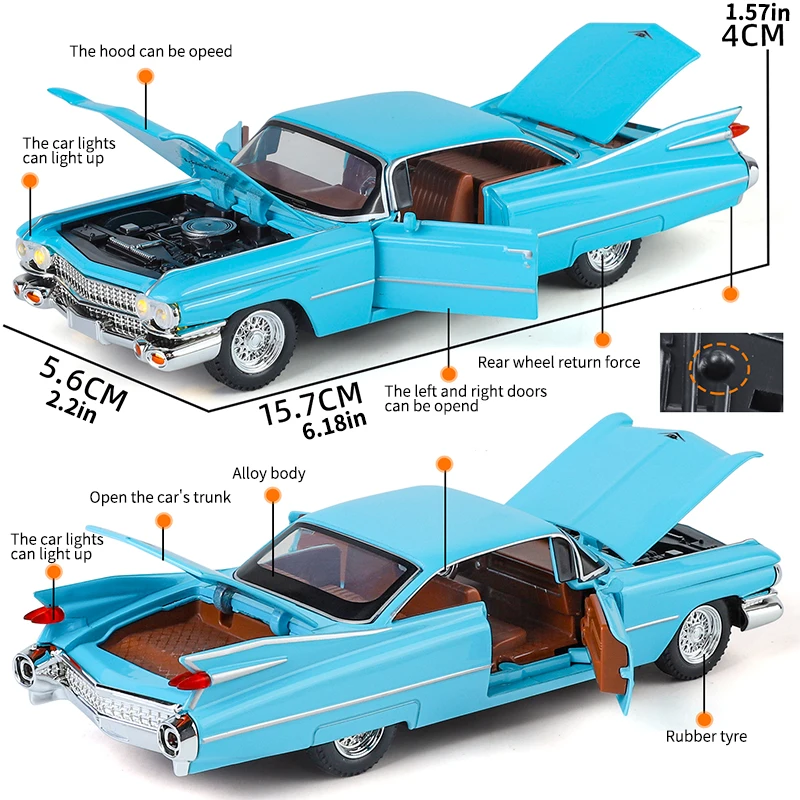 Coche modelo Retro de aleación de Zinc a escala 1/32, sonido y luz, puertas que se pueden abrir, regalo de cumpleaños para niños