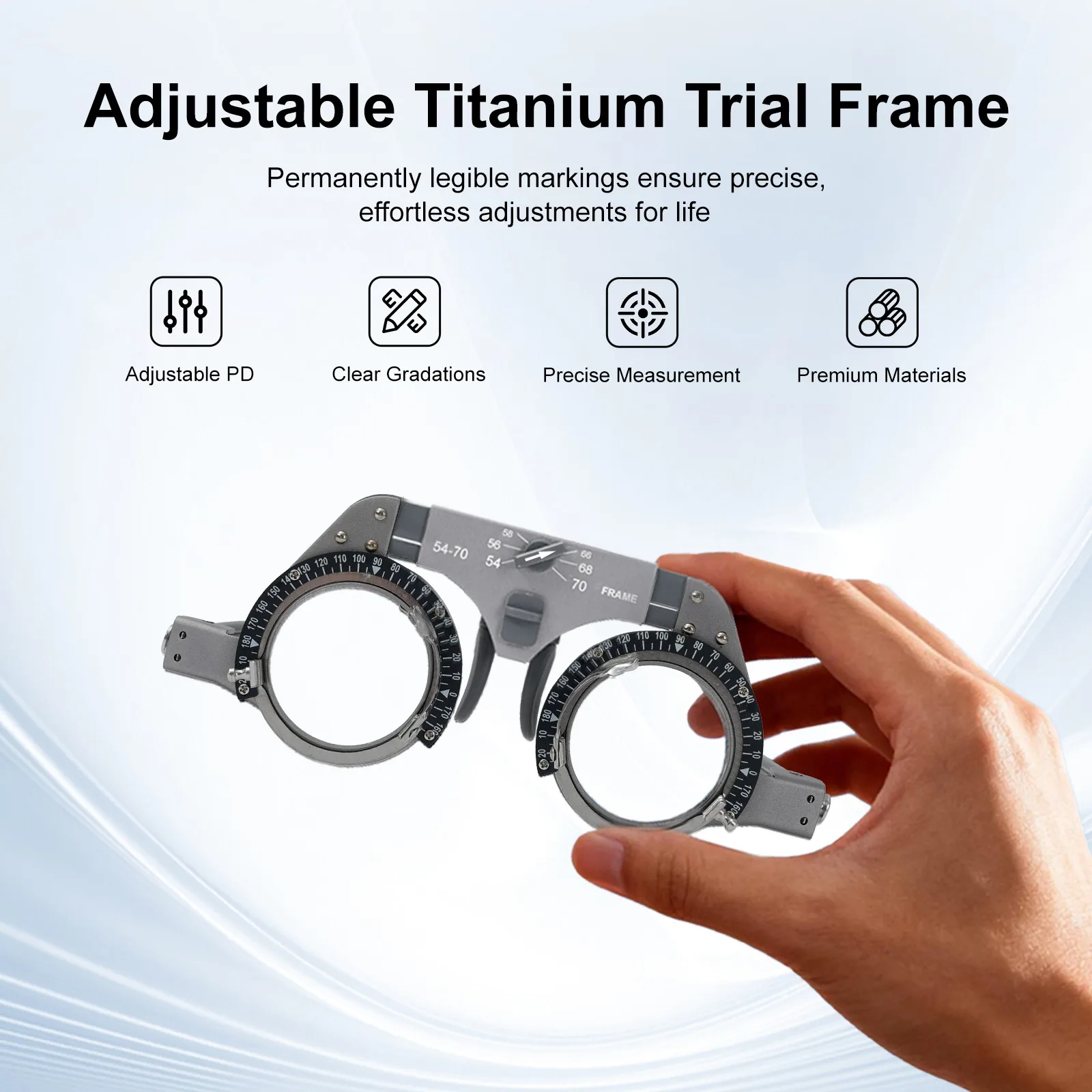Ophthalmic Equipment Optical Universal Trial Frame Adjustable PD 54-70mm Pure Titanium Material Light Weight Durable Model