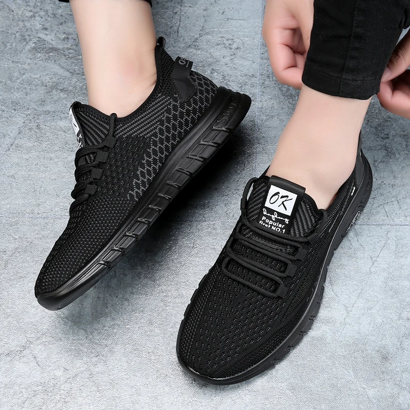Men's Mesh Breathable Running Shoes Lightweight Thin Sole Airy Loafers Summer Hollow out Casual Sneakers Soft Bottom