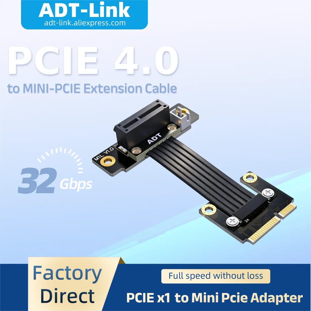 ADT-Link 90° PCIE4.0 x1 Mini-PCIE Wireless Network Card Adapter Motherboard mPCIe Interface Extension Cable for WIFI Cards