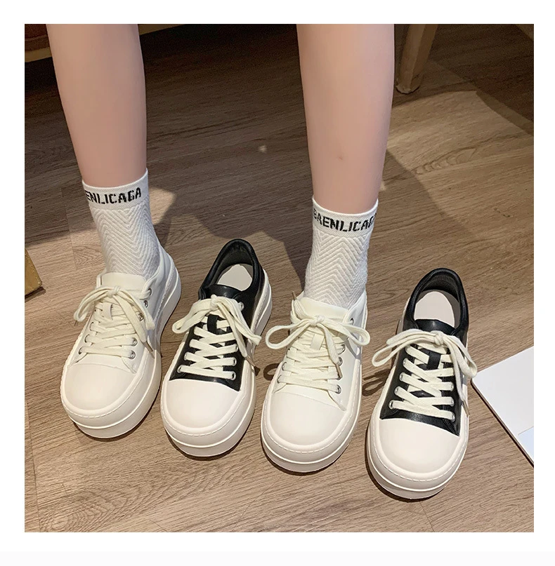 Neue schwarze klobige Plateauschuhe für Damen, Schnür-Sneaker aus Kunstleder, höhenvergrößernde Turnschuhe für Teenager-Mädchen, Damenschuhe für alle Jahreszeiten – Detail 22