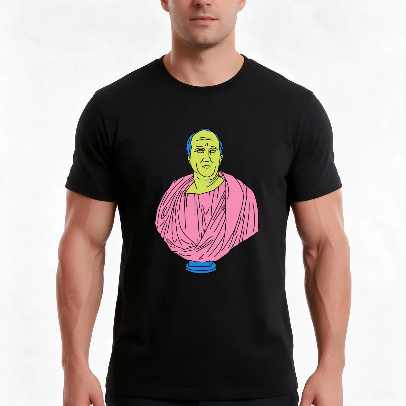 Cicero Bust T-Shirt, Summer Casual Cotton Tee, Oversized Streetwear Tops, Vintage Graphic Print, Loose Fit Short Sleeve