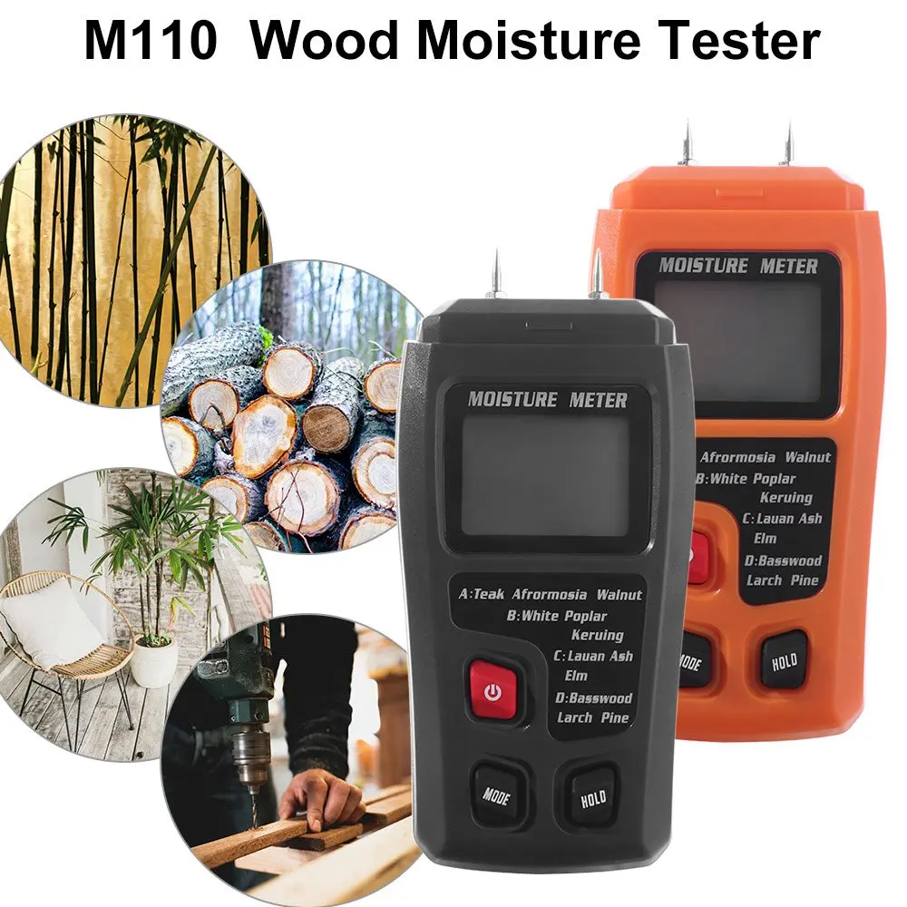 Two Pins Accurate Wall Moisture Detector LCD Display 0-99.9% Timber Damp Hygrometer4 Measurement Modes Wood Moisture Tester