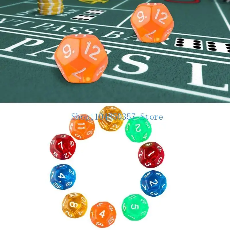 

652F 10Pcs Transparent Acrylic Dices 12 Sided Digital Number Cubes Round Corner