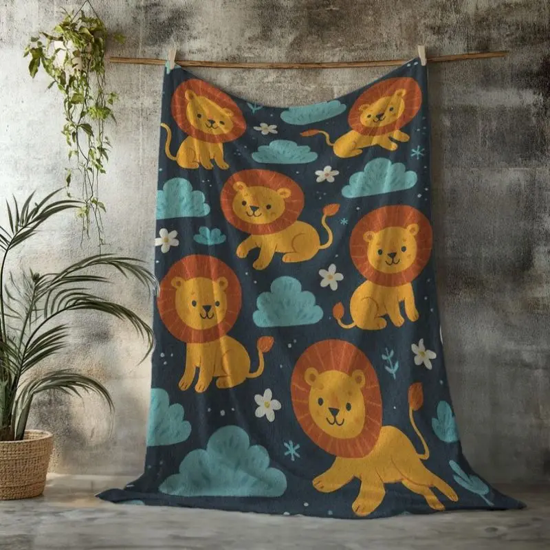 

VIKAMA Cartoon Lion Flannel Baby Blanket Soft Plush Infant Toddler Bed Cover For Boys Nursery Shower Gift