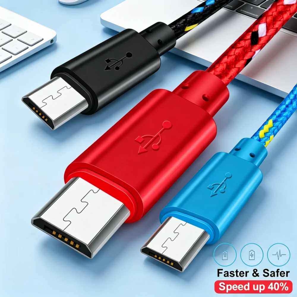 Micro USB Cable 0.5m-3m Data Sync USB Charger Cable For Samsung Huawei Xiaomi Android Phone Nylon Braided Microusb Phone Cables