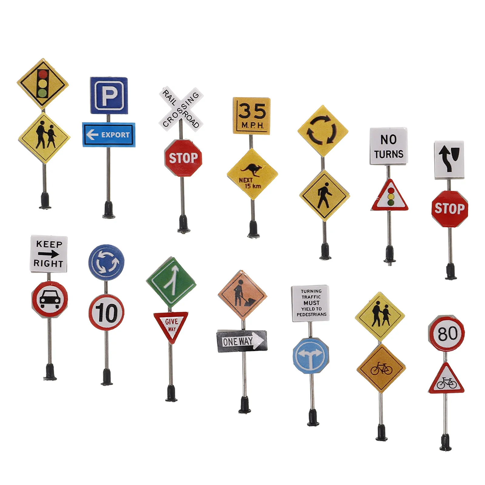 

14Pcs Traffic Signs Decorations Miniature ABS Sand Table Micro Landscape Accessories Realistic Road Indicator for DIY Mini Scene