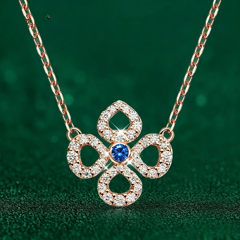 

Flower Full Moissanite Pendant Necklace For Women S925 Sterling Silver Plated 18k Sparkling Girl's Chain Neck Party Gift Jewelry
