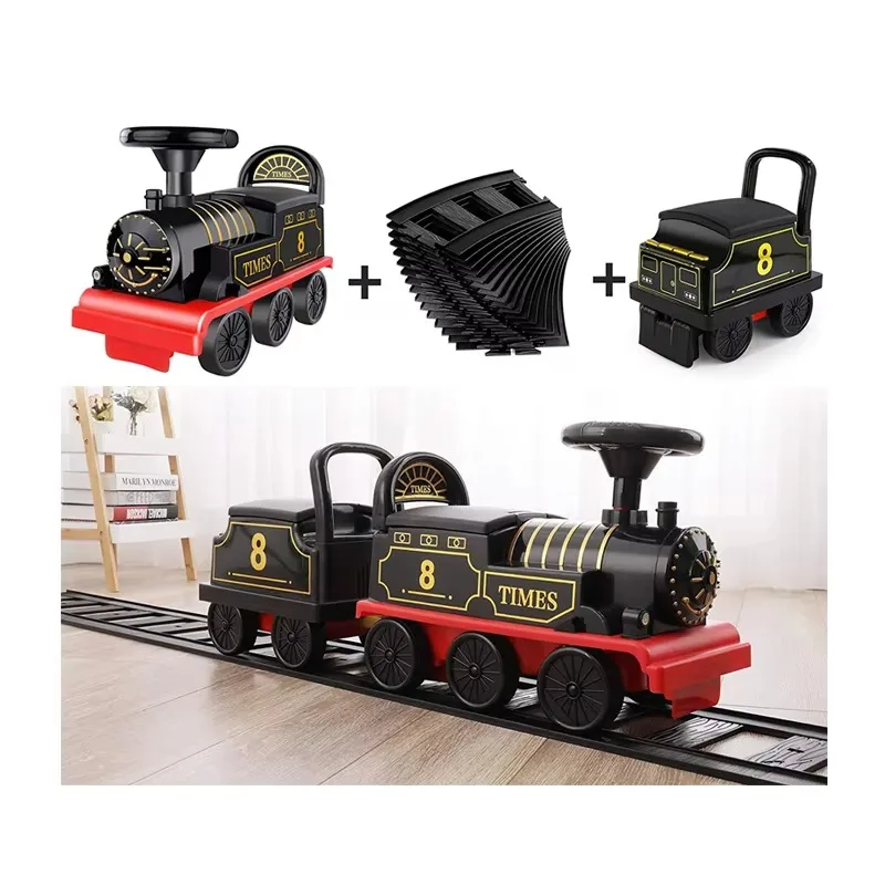 Electric Musical Light Rail Train with Car, Interactive Children's Toy Ride-On Vehicle with Light & Sound Effects