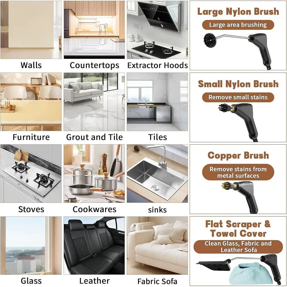 휴대용 스팀 청소기 2500W 휴대용 고압 청소기 빠른 가열 1.2L 물 탱크 6 레벨 조절 가능한 스팀 출력