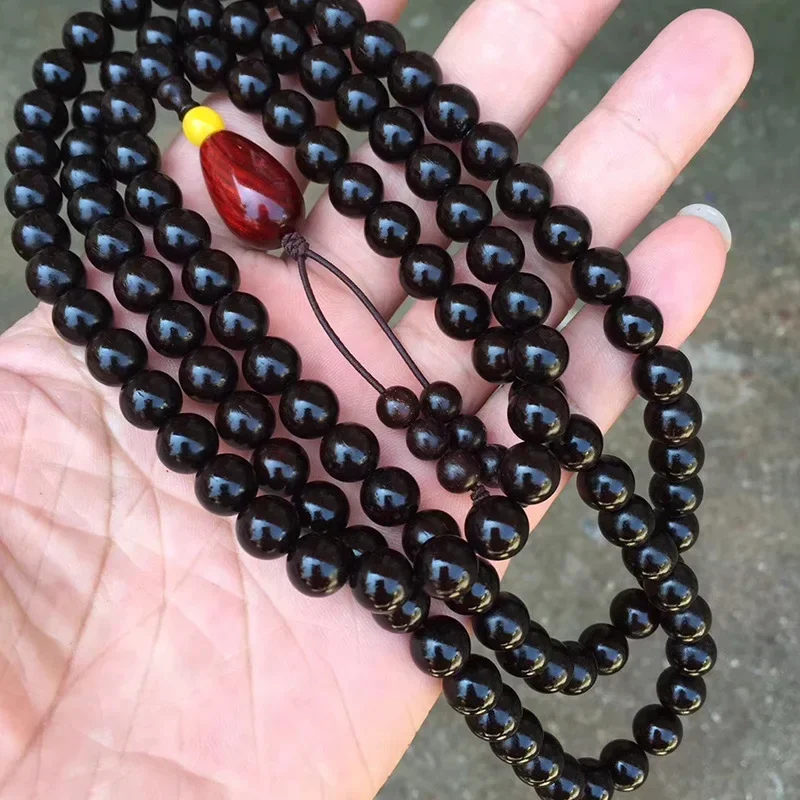 【Black Pearl Water Drop】India Pterocarpus Santalinus0.8*108Old Materials Pieces High Oil Density Buddha Beads Bracelet Factory S