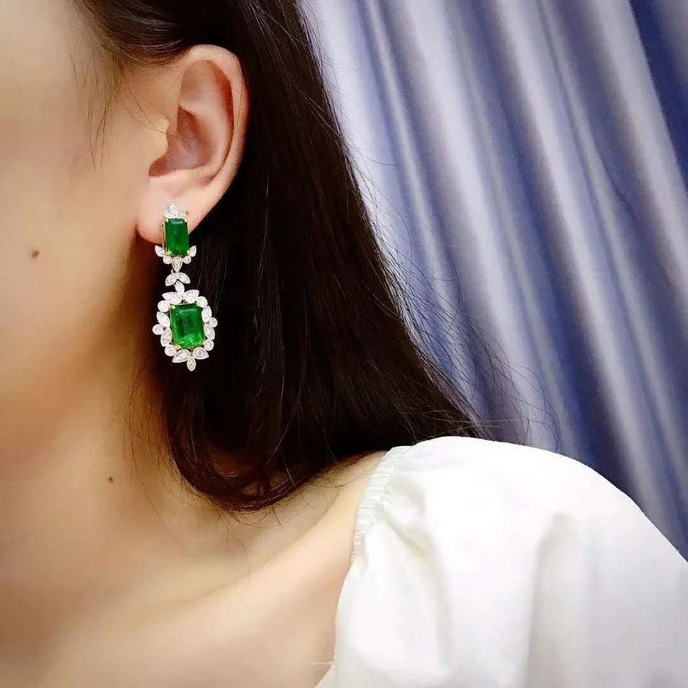 WOSIKATE-pendientes de plata de primera ley con forma de Esmeralda para mujer, aretes colgantes, plata esterlina 925, Estilo Vintage, fiesta de