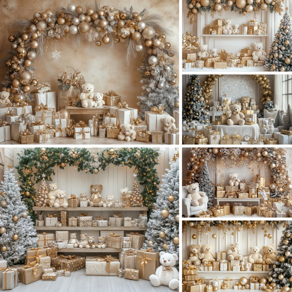 

Photography Background Winter Christmas Retro Interior Gifts Xmas Tree Kids Family Portrait Decor Backdrop Photo Studio