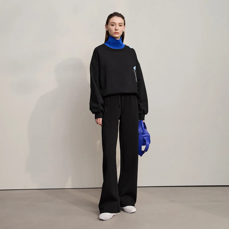 AMII Damskie Bluzy 2025 Zima Nowa Bluza z Golfem Długi Rękaw Damska Bluza Dzianinowa Haftowana Uniwersalna Bluzka Damska 12543177