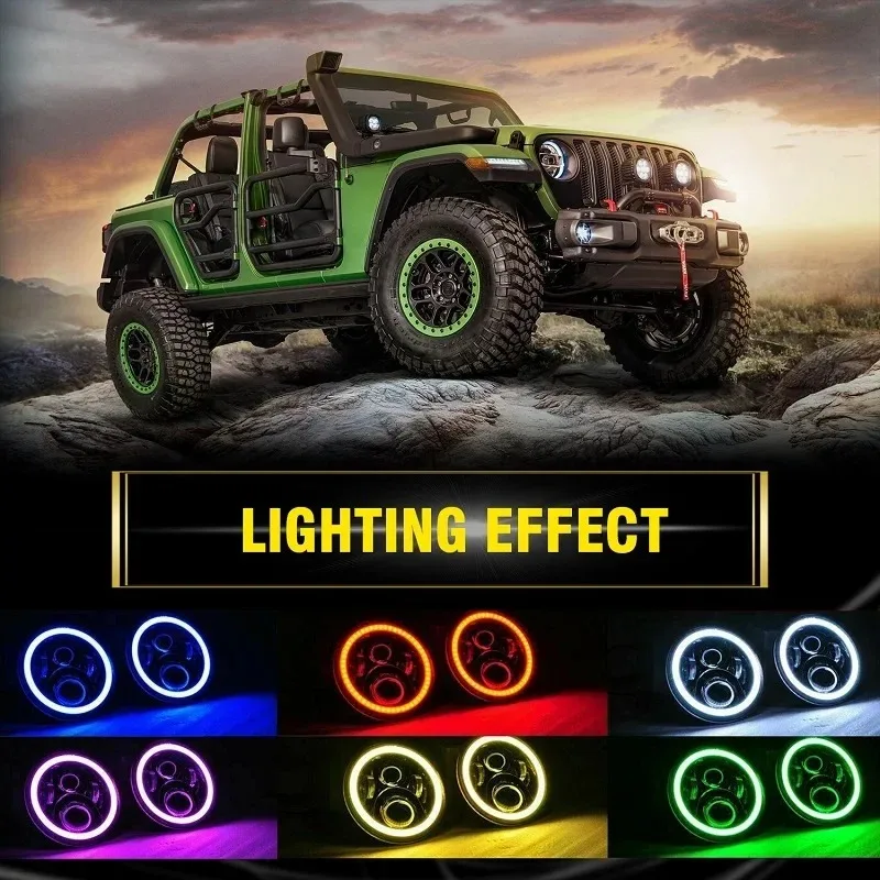 LED Headlight 7 Inch Round JEEP Wrangler RGB  Halo Angel Eyes Off Road H13 H4 LED Lamp 6000K Motorcycle Universal