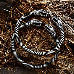 Vintage 316L Stainless Steel Double Snake Head Bracelet For Men Punk Hip Hop Animal Bracelets Biker Jewelry Gifts Dropshipping