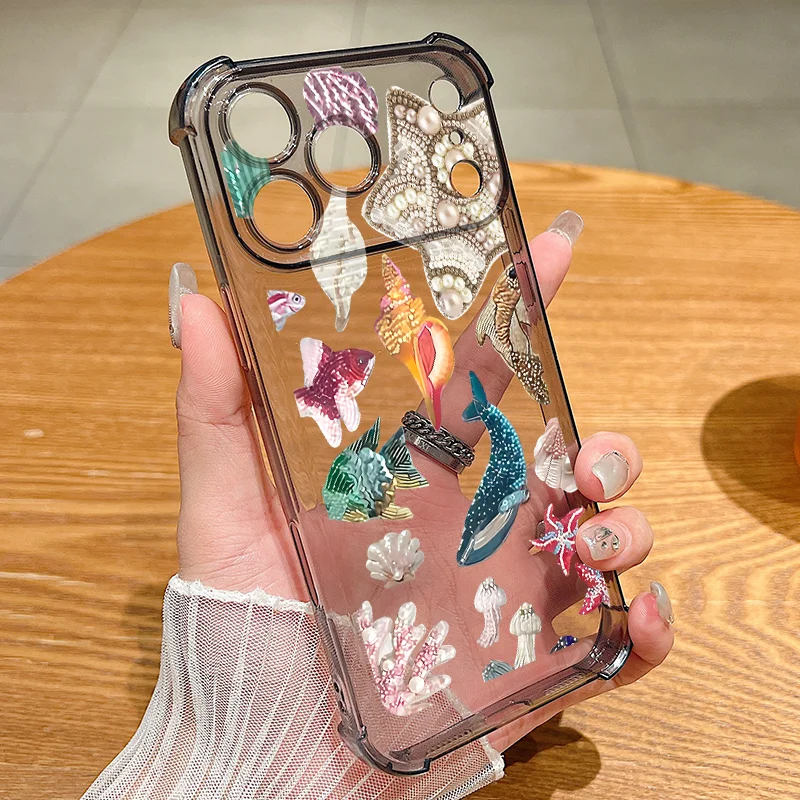 القرش محارة نمط سيليكون جراب هاتف آيفون الهواء 17 برو ماكس 16 15 14 برو ماكس 13 12 برو 11 للصدمات واضح لينة غطاء من البولي يوريثان