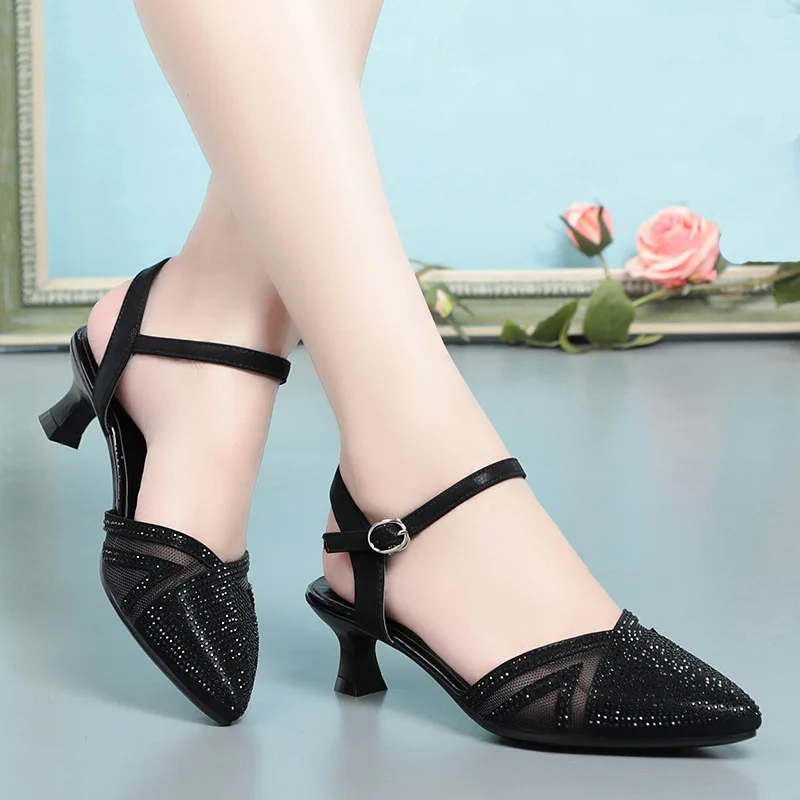 

Women's Shoes Slingback Pointed Toe Summer 2024 Hollow Rhinestones Footwear Transparent Diamond Fashion Buckle Strap Gauze