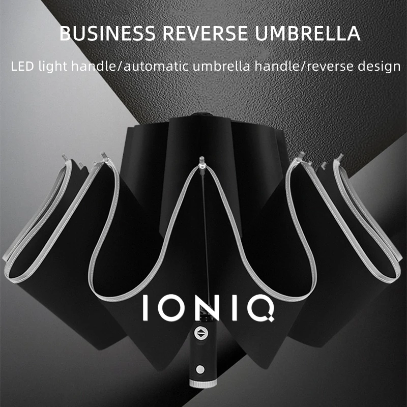 Automatic Umbrella with Reflective Stripe Reverse Led Light Umbrella for Hyundai IONIQ 5 6 7 Car Accessories