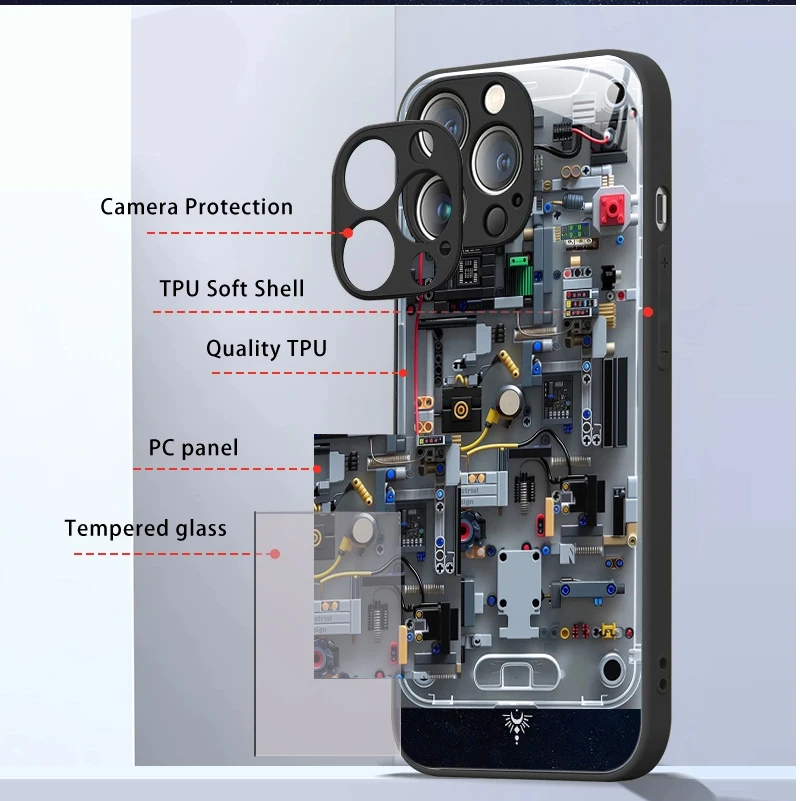 Advanced Circuit Board Phone Case for IPhone 16 Pro Max 15 14 13 12 Mini 11 XS XR 7 8 14Plus SE2 Hard Cover Tempered Glass Cases