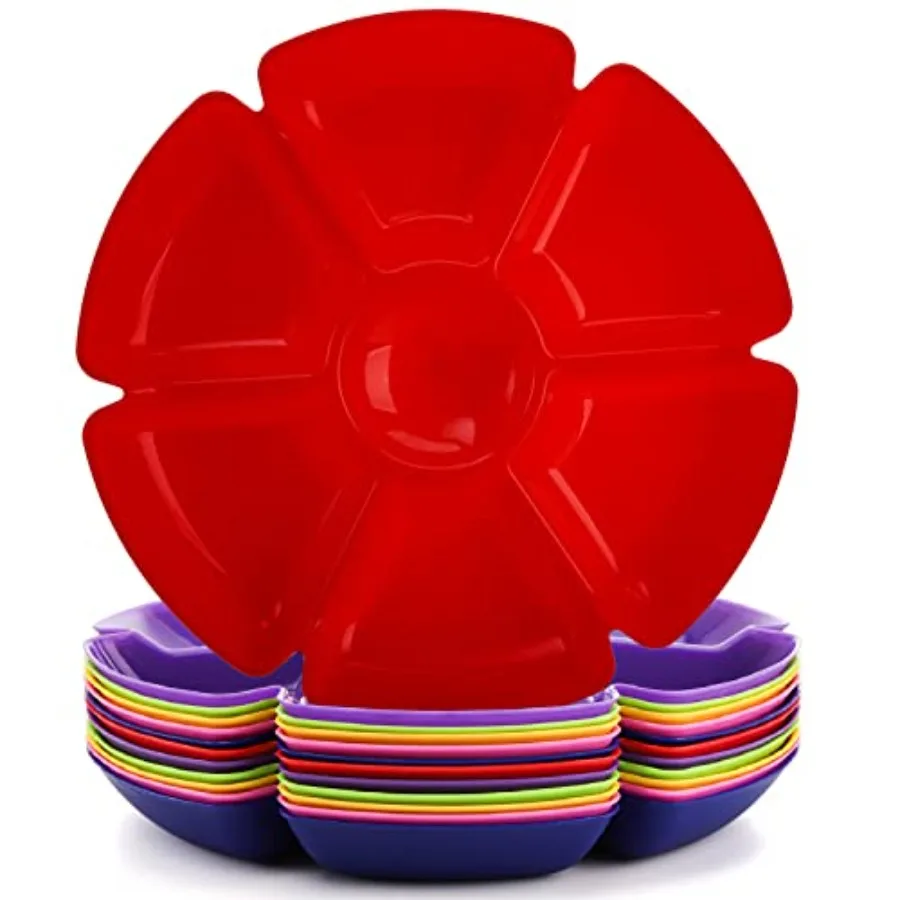 

12 шт. пластиковый поднос для сервировки закусок, 12-дюймовые небьющиеся разделенные сервировочные тарелки для стружки и погружения, круглые, 7 отделений, многофункциональные