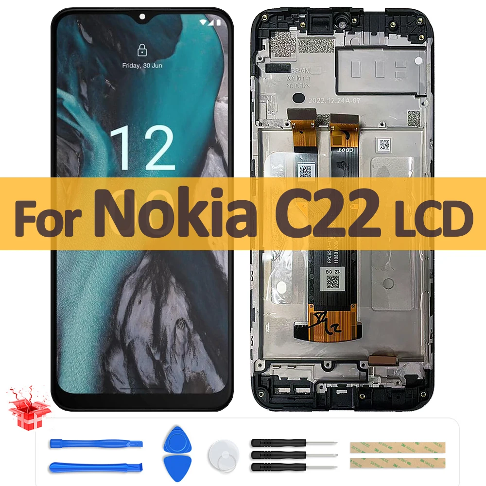 6.5 "ต้นฉบับ LCD สำหรับ Nokia C22จอแสดงผล LCD แผงหน้าจอสัมผัส digiziter ประกอบกับกรอบชิ้นส่วนอะไหล่สำหรับ Nokia C22 LCD