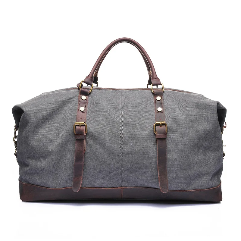 

New Fashionable Canvas Travel Bag Single Shoulder Luggage Handheld Men's Leather Canvas Travel Functional Traveling Duffel Bag