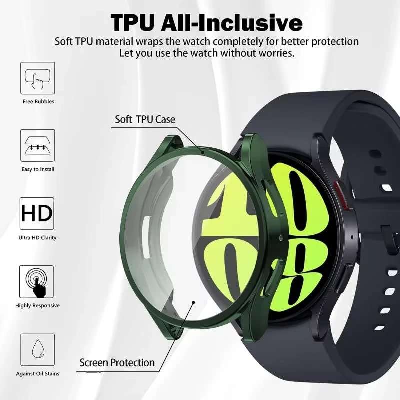 For Samsung Galaxy Watch 7 6 5 4 40MM 44MM TPU Case Screen Protector Soft Silicone Band Sports Strap Men Women Bracelet Correa