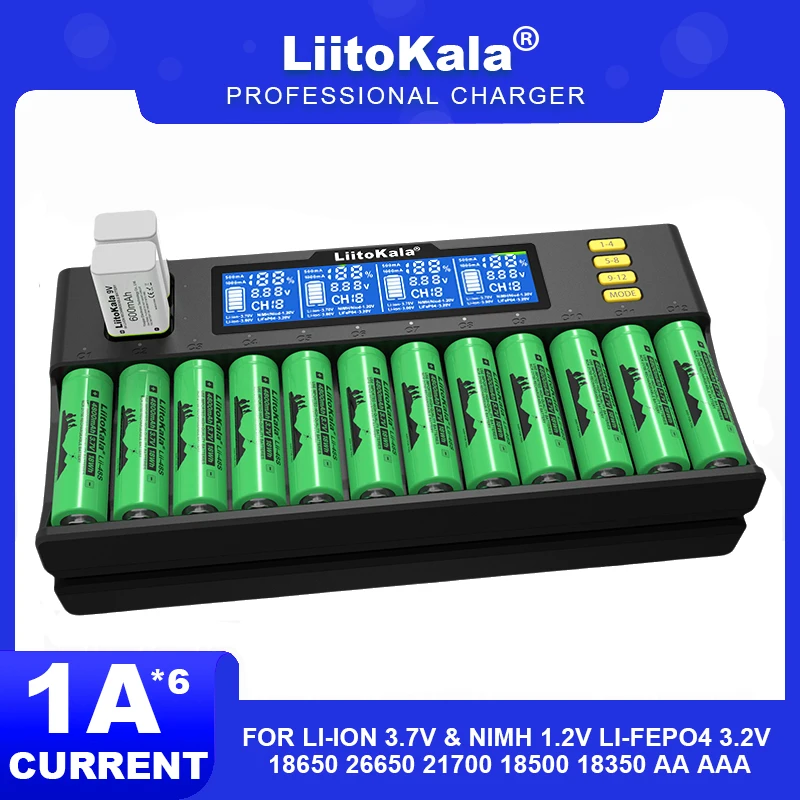 LiitoKala Lii-600 Lii-S12 18650 Battery Charger for 1.2V 3.7V 14500 18350 18500 21700 25500 26650 AA AAA NiMH Lithium Battery