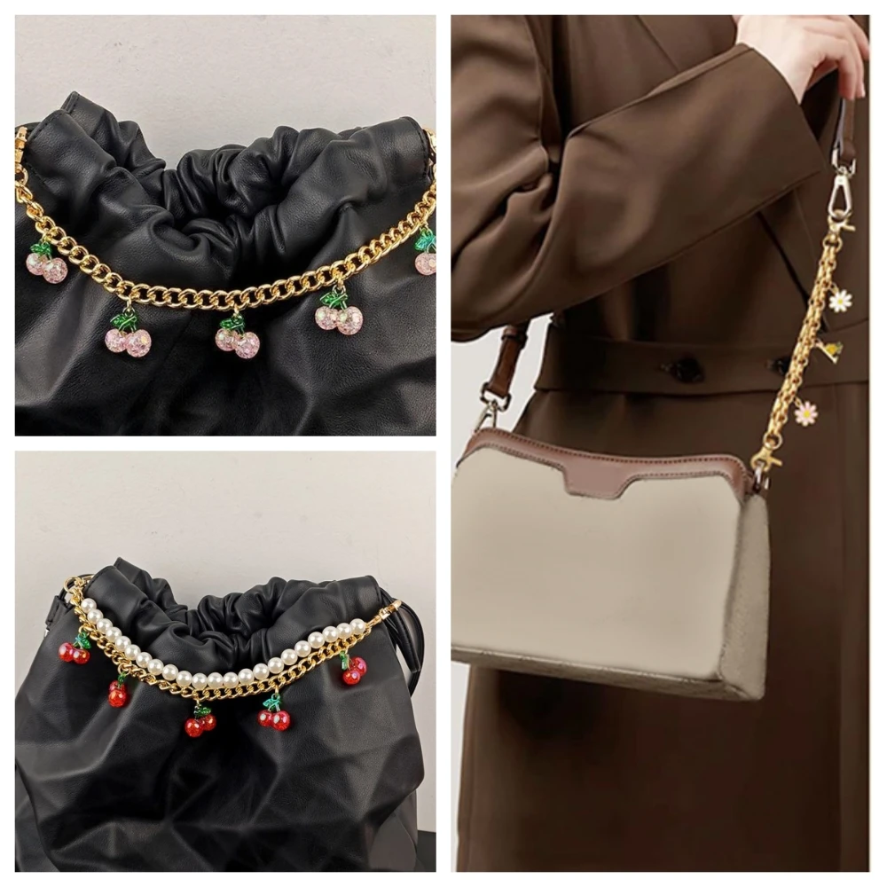 

Сумка с вишневой клубникой, ремни, сумка через плечо, подвески, цепочка для кошелька, женская подвеска с вишневой клубникой, сумка, декор, аксессуары для сумки