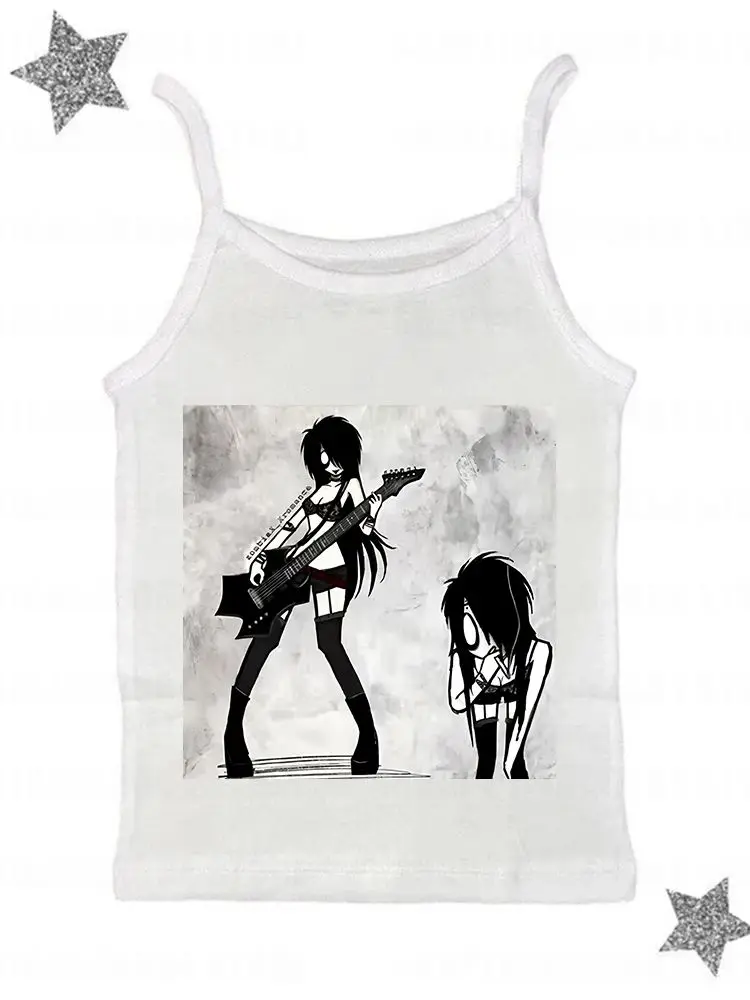 스타일 미학 여성 빈티지 고스 캐주얼 하라주쿠 탑 편지 인쇄 베이비 탱크 루즈하고 슬림 피트 캐주얼 스타일 락 소녀